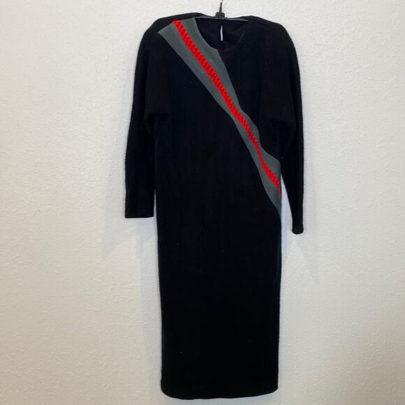 Vintage Long Black Knit Maxi Dress Asymmetrical Design Sz XL Keyhole Back - Picture 1 of 9
